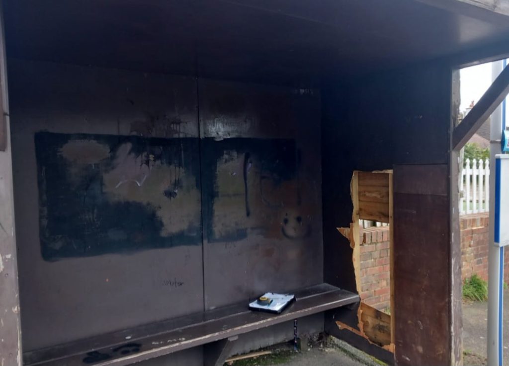 Gunter's Lane Bus Shelter before repair work was undertaken