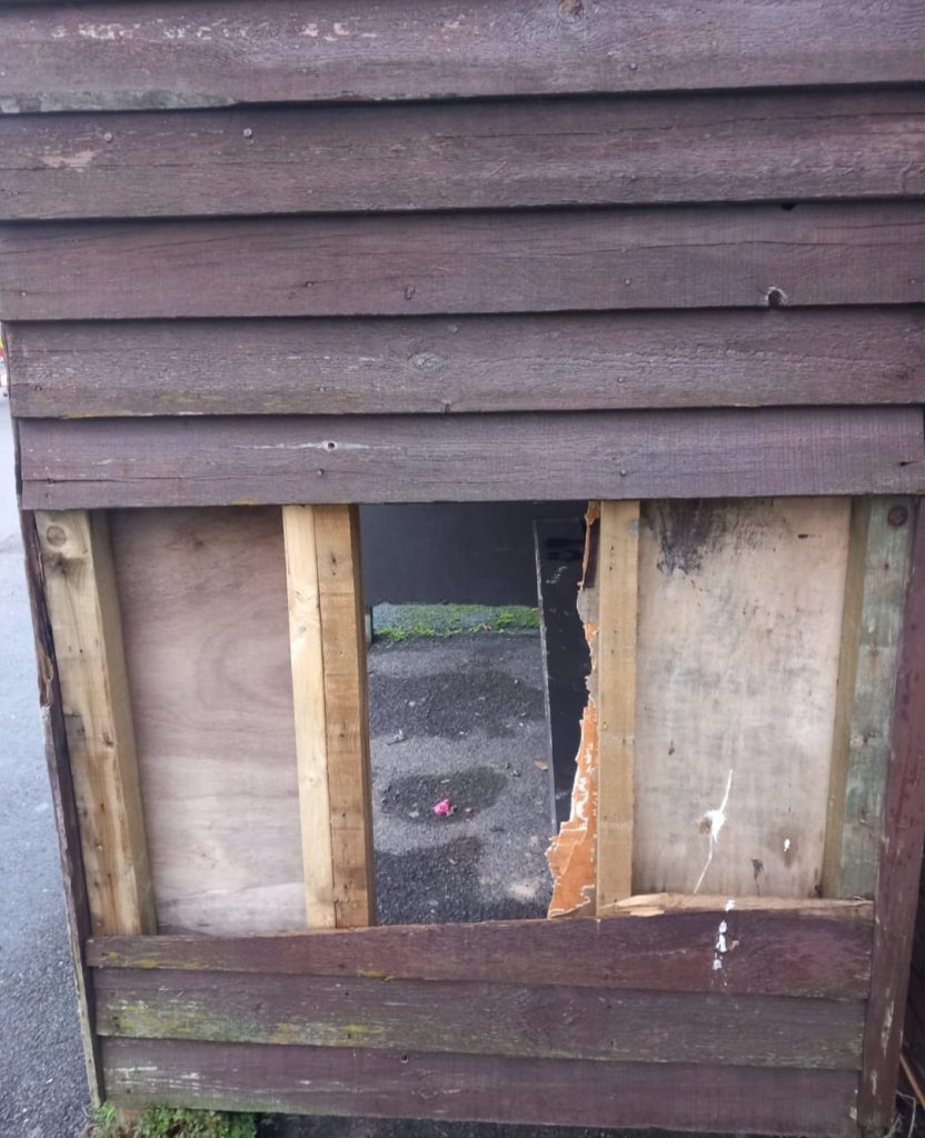 Gunter's Lane Bus Shelter before repair work was undertaken